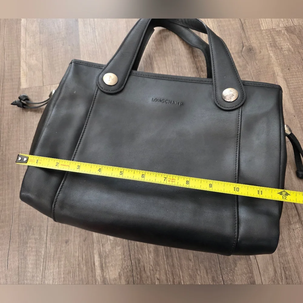 Longchamp Black Leather Handbag Tote Satchel Y2K Business Designer Bag Witchy